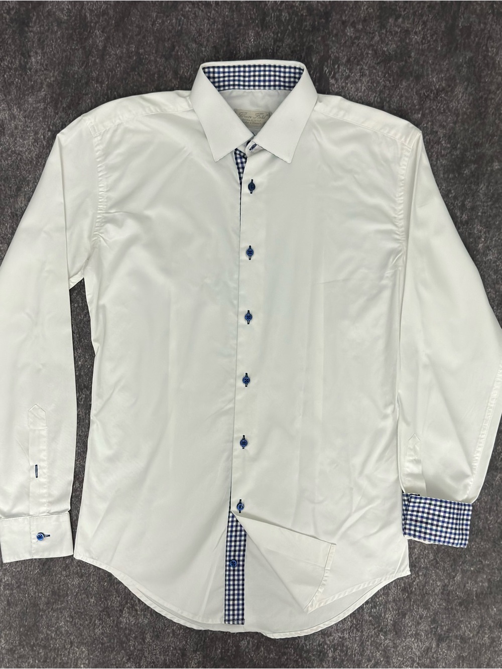 Bruce Field Men's White Dress Shirt Size M Extra Slim Fit Made in France Blue Co